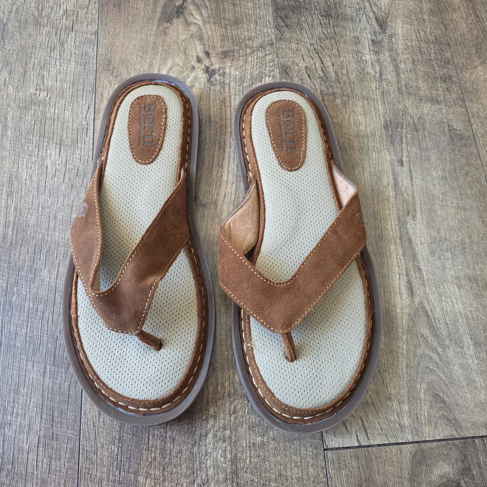 BORN Leather Uppee Comfort Brown and Tan Slippers Men Size 11